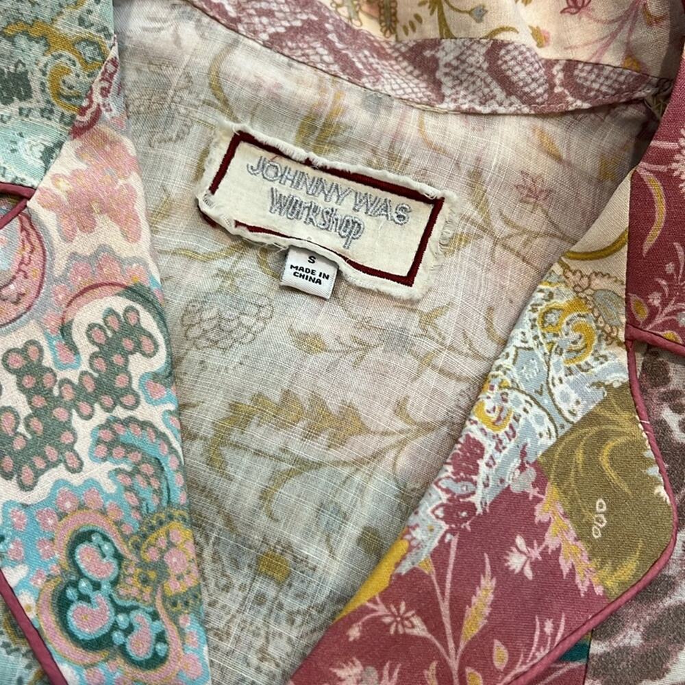 Patchwork Print Short-Sleeve Button Front Top - Multi - Picture 13 of 16